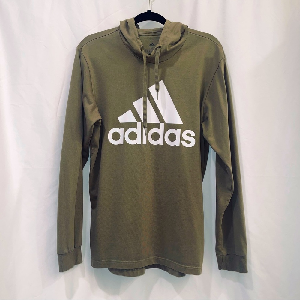 Men’s Adidas Long Sleeve T-shirt Hoodie Olive Green Sz Medium